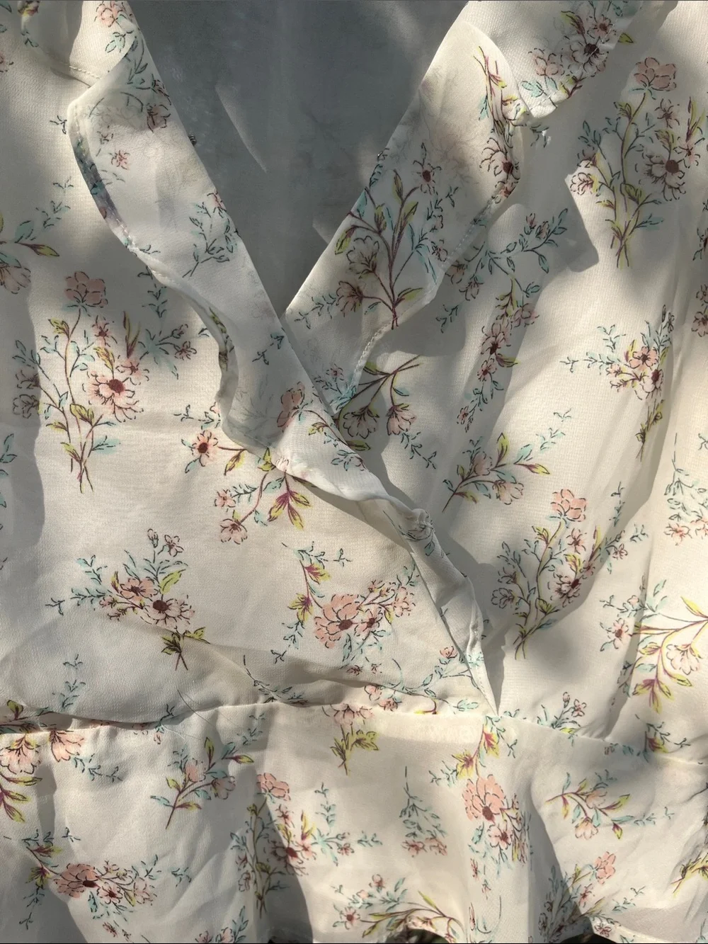 ASTR Cream Floral Wrap Blouse with Ruffle Detail
